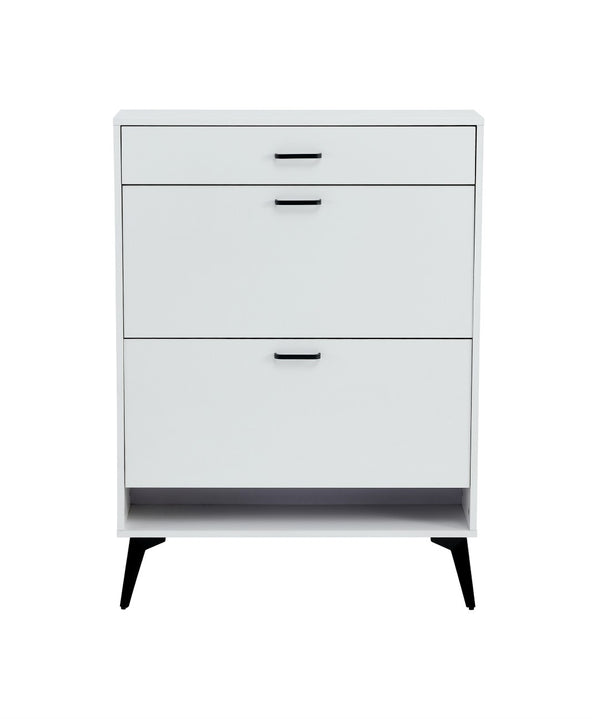 English Elm Shoe Cabinet Slim Tower Matte Finish Vertical Entryway Storage Organizer Enclosed Shelves White W37062873