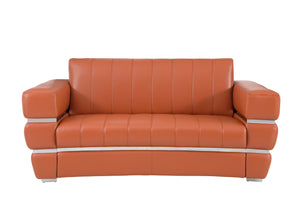 English Elm Global Top Grain Italian Leather Loveseat with 3-Layer High-Density Foam, Chrome Legs & Solid Frame Camel B05777950