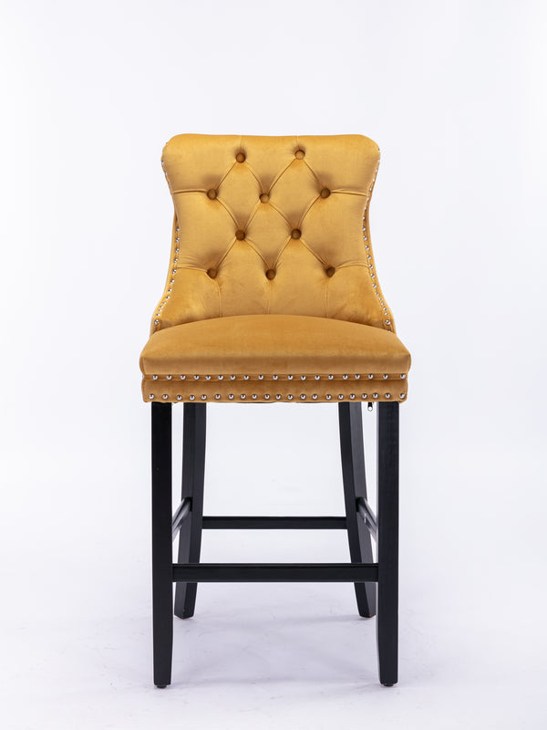 English Elm Contemporary Velvet Upholstered Barstool with Button Tufting, Chrome Nailhead Trim, Solid Wood Frame, High-Density Foam Comfort Gold W1143P177583