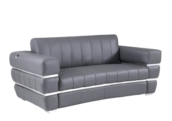 English Elm Global Top Grain Italian Leather Loveseat with 3-Layer High-Density Foam, Chrome Legs & Solid Frame Dark Gray B05777953