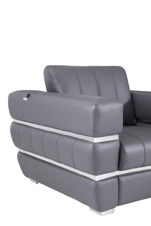 English Elm Global Top Grain Italian Leather Loveseat with 3-Layer High-Density Foam, Chrome Legs & Solid Frame Dark Gray B05777953