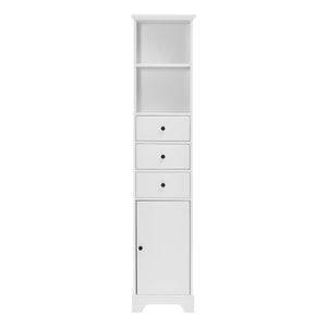 English Elm White Tall Bathroom Cabinet - Freestanding 3-Drawer Organizer with Adjustable Shelf, 100lb Capacity, Painted MDF Finish WF298152AAK