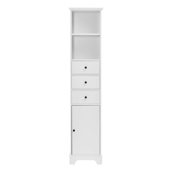 English Elm White Tall Bathroom Cabinet - Freestanding 3-Drawer Organizer with Adjustable Shelf, 100lb Capacity, Painted MDF Finish WF298152AAK