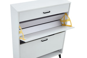 English Elm Shoe Cabinet Slim Tower Matte Finish Vertical Entryway Storage Organizer Enclosed Shelves White W37062873