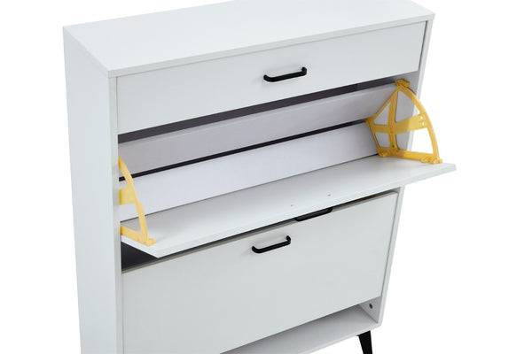 English Elm Shoe Cabinet Slim Tower Matte Finish Vertical Entryway Storage Organizer Enclosed Shelves White W37062873