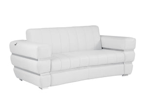 English Elm Global Top Grain Italian Leather Loveseat with 3-Layer High-Density Foam, Chrome Legs & Solid Frame White B05777956