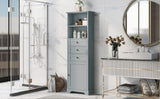 English Elm Grey Tall Storage Cabinet With 3 Drawers and Adjustable Shelves For Bathroom, Kitchen and Living Room, Mdf Board With Painted Finish