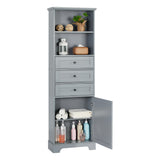 English Elm Grey Tall Storage Cabinet With 3 Drawers and Adjustable Shelves For Bathroom, Kitchen and Living Room, Mdf Board With Painted Finish