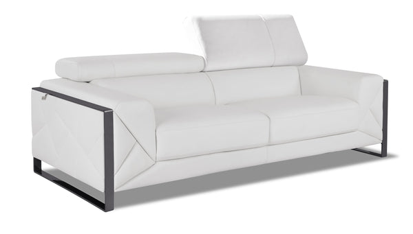 English Elm Global Top Grain Italian Leather Sofa with 3-Layer High-Density Foam, Stainless Steel Legs, Durable Frame White B05777948
