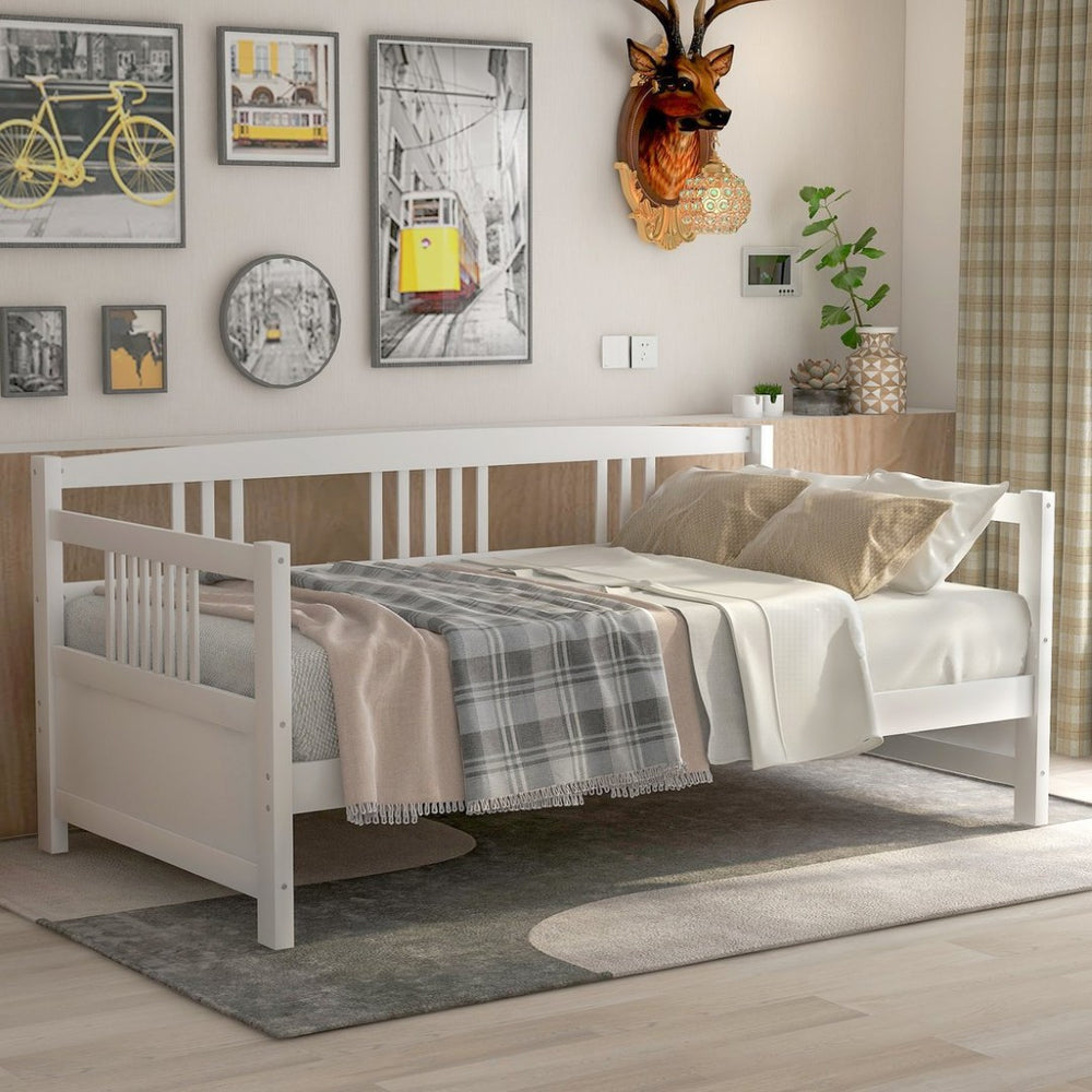English Elm Modern Pine Wood Twin Daybed Sofa with Slatted Frame for Guest or Studio Rooms WF295710AAK