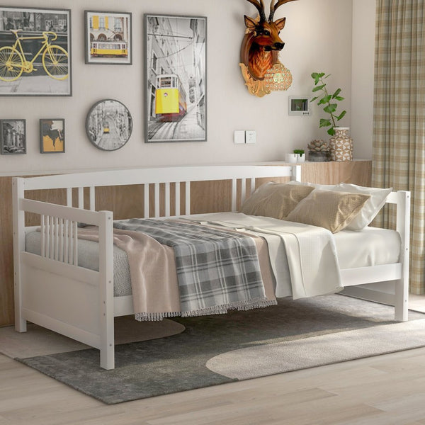 English Elm Modern Pine Wood Twin Daybed Sofa with Slatted Frame for Guest or Studio Rooms WF295710AAK