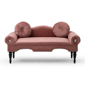 English Elm 54"Width Velvet Loveseat Sofa - Modern 2-Seater Bench with Nailhead Trim, Wood Legs & 2 Pillows W111770947