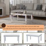 English Elm Fashionable Modern Glass Mirrored Coffee Table, Easy Assembly Cocktail Table With Crystal Design and Adjustable Height Legs, Silver