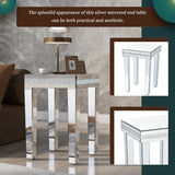 English Elm Fashionable Modern Glass Mirrored Side Table, Easy Assembly End Table With Crystal Design and Adjustable Height Legs, Silver