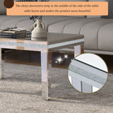 English Elm Fashionable Modern Glass Mirrored Coffee Table, Easy Assembly Cocktail Table With Crystal Design and Adjustable Height Legs, Silver