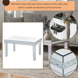 English Elm Fashionable Modern Glass Mirrored Coffee Table, Easy Assembly Cocktail Table With Crystal Design and Adjustable Height Legs, Silver