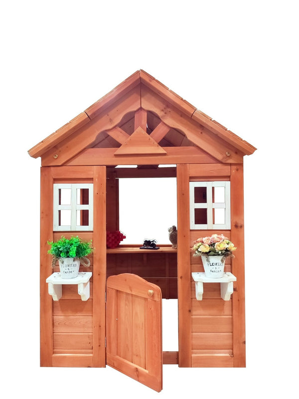 English Elm All Firwood Kids Outdoor Playhouse with Half Door Windows and Flowerpot Holders W155966852