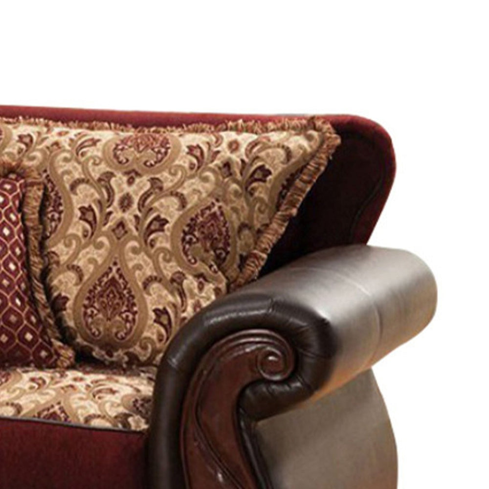 English Elm 48 Inch Throne Accent Chair Jacquard and Faux Leather Carved Apron Transitional Seating B05672035
