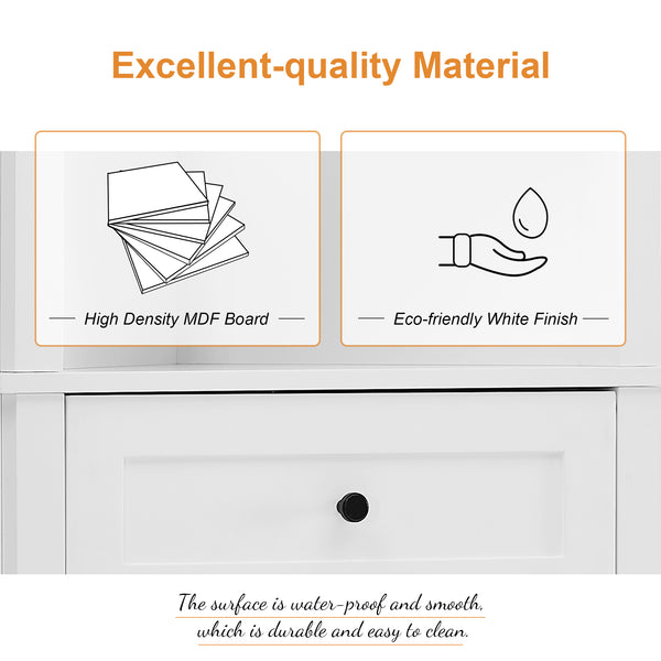 English Elm White Triangle Tall Cabinet 3-Drawer with Adjustable Shelves, Anti-Dump, MDF Painted Finish, Slim Corner Storage for Bathroom Kitchen Living Room N725P247409K