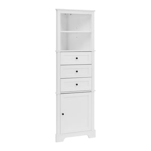 English Elm White Triangle Tall Cabinet 3-Drawer with Adjustable Shelves, Anti-Dump, MDF Painted Finish, Slim Corner Storage for Bathroom Kitchen Living Room N725P247409K