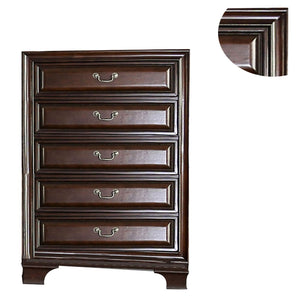 English Elm 53 Inch Cherry Wood Tall Chest with Five Molded Drawers for Classic Bedroom Storage B05672112
