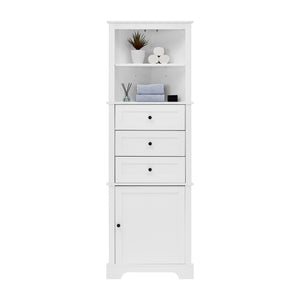 English Elm White Triangle Tall Cabinet 3-Drawer with Adjustable Shelves, Anti-Dump, MDF Painted Finish, Slim Corner Storage for Bathroom Kitchen Living Room N725P247409K