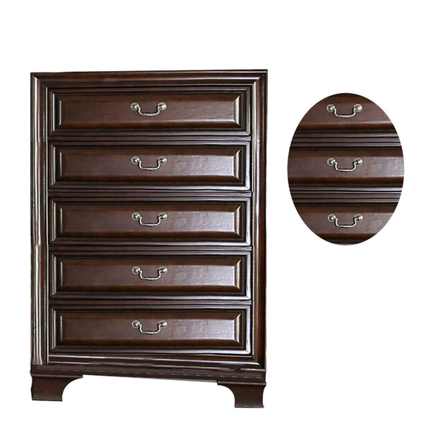 English Elm 53 Inch Cherry Wood Tall Chest with Five Molded Drawers for Classic Bedroom Storage B05672112