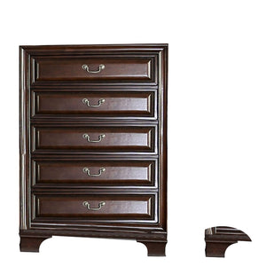English Elm 53 Inch Cherry Wood Tall Chest with Five Molded Drawers for Classic Bedroom Storage B05672112