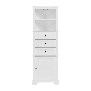 English Elm White Triangle Tall Cabinet 3-Drawer with Adjustable Shelves, Anti-Dump, MDF Painted Finish, Slim Corner Storage for Bathroom Kitchen Living Room N725P247409K