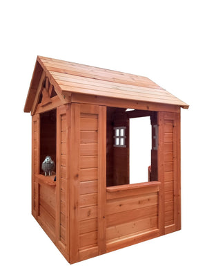 English Elm All Firwood Kids Outdoor Playhouse with Half Door Windows and Flowerpot Holders W155966852