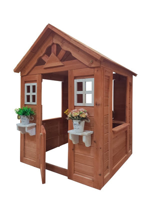 English Elm All Firwood Kids Outdoor Playhouse with Half Door Windows and Flowerpot Holders W155966852