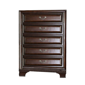 English Elm 53 Inch Cherry Wood Tall Chest with Five Molded Drawers for Classic Bedroom Storage B05672112