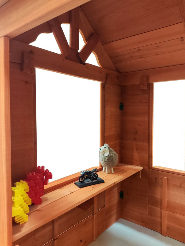 English Elm All Firwood Kids Outdoor Playhouse with Half Door Windows and Flowerpot Holders W155966852