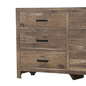 English Elm 59 Inch Six Drawer Farmhouse Dresser Weathered Pine Finish with Plank Front Detail B05672092