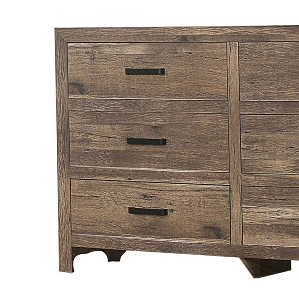 English Elm 59 Inch Six Drawer Farmhouse Dresser Weathered Pine Finish with Plank Front Detail B05672092