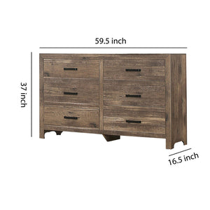 English Elm 59 Inch Six Drawer Farmhouse Dresser Weathered Pine Finish with Plank Front Detail B05672092