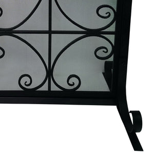 English Elm 43 Inch Iron Fireplace Screen with Arched Scrollwork Mesh and Two Front Opening Doors B05671152