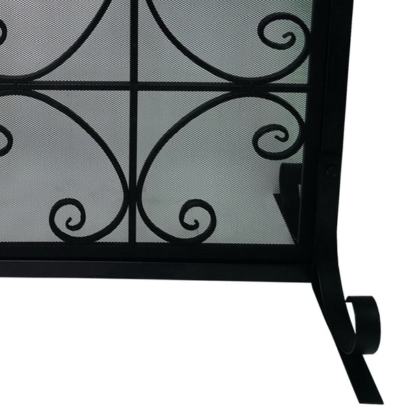 English Elm 43 Inch Iron Fireplace Screen with Arched Scrollwork Mesh and Two Front Opening Doors B05671152