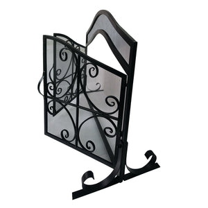 English Elm 43 Inch Iron Fireplace Screen with Arched Scrollwork Mesh and Two Front Opening Doors B05671152