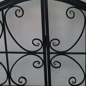 English Elm 43 Inch Iron Fireplace Screen with Arched Scrollwork Mesh and Two Front Opening Doors B05671152