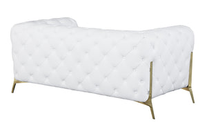 English Elm Global Transitional Top Grain Italian Leather Loveseat with 3-Layer High Density Foam & Chrome Legs White B05777755