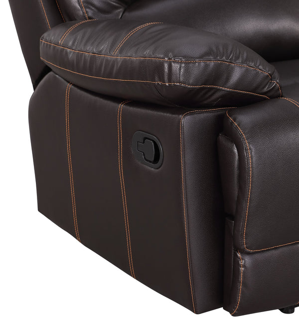 English Elm Global United Leather-Air Reclining Sofa Brown Leather Stainless Steel Base Lumbar Support Plush Foam Padding 48x40x68 Inches Recliner Comfort B05777965