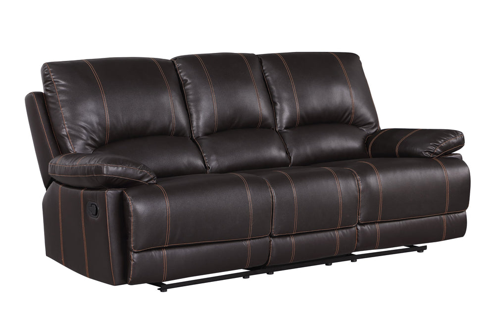 English Elm Global United Leather-Air Reclining Sofa Brown Leather Stainless Steel Base Lumbar Support Plush Foam Padding 48x40x68 Inches Recliner Comfort B05777965