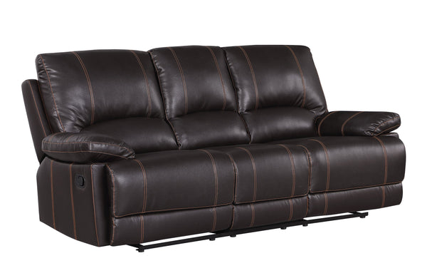 English Elm Global United Leather-Air Reclining Sofa Brown Leather Stainless Steel Base Lumbar Support Plush Foam Padding 48x40x68 Inches Recliner Comfort B05777965