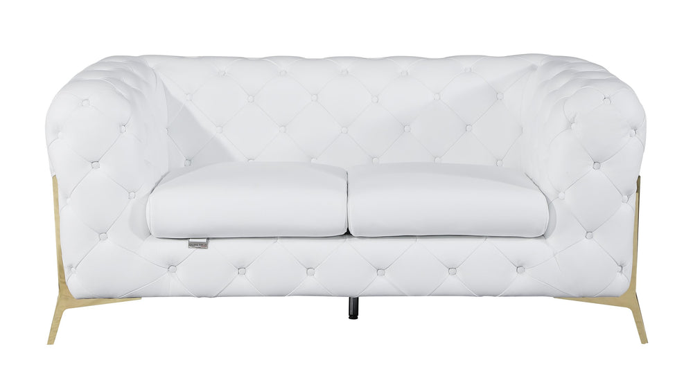 English Elm Global Transitional Top Grain Italian Leather Loveseat with 3-Layer High Density Foam & Chrome Legs White B05777755