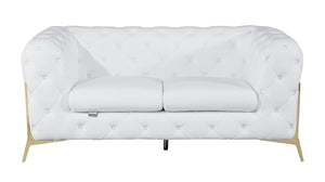 English Elm Global Transitional Top Grain Italian Leather Loveseat with 3-Layer High Density Foam & Chrome Legs White B05777755