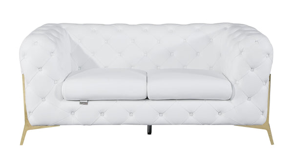 English Elm Global Transitional Top Grain Italian Leather Loveseat with 3-Layer High Density Foam & Chrome Legs White B05777755