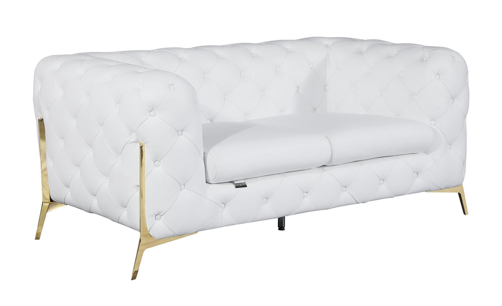 English Elm Global Transitional Top Grain Italian Leather Loveseat with 3-Layer High Density Foam & Chrome Legs White B05777755