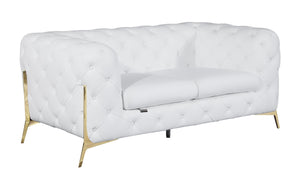 English Elm Global Transitional Top Grain Italian Leather Loveseat with 3-Layer High Density Foam & Chrome Legs White B05777755