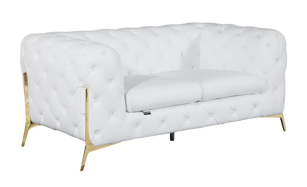 English Elm Global Transitional Top Grain Italian Leather Loveseat with 3-Layer High Density Foam & Chrome Legs White B05777755